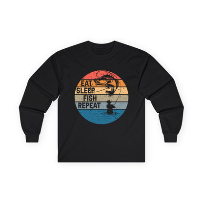 Vintage Inspired Eat Sleep Fish Repeat Long Sleeve Shirt