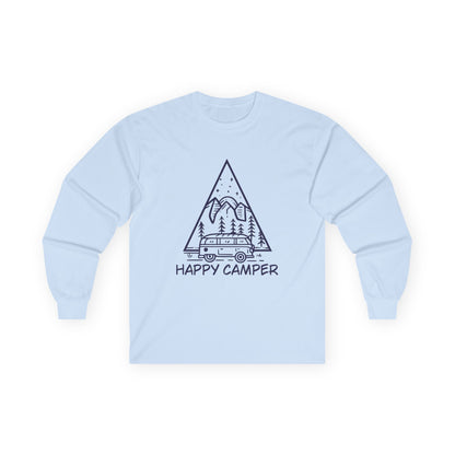 Happy Camper Adventure Shirt With Mountain Peaks Design