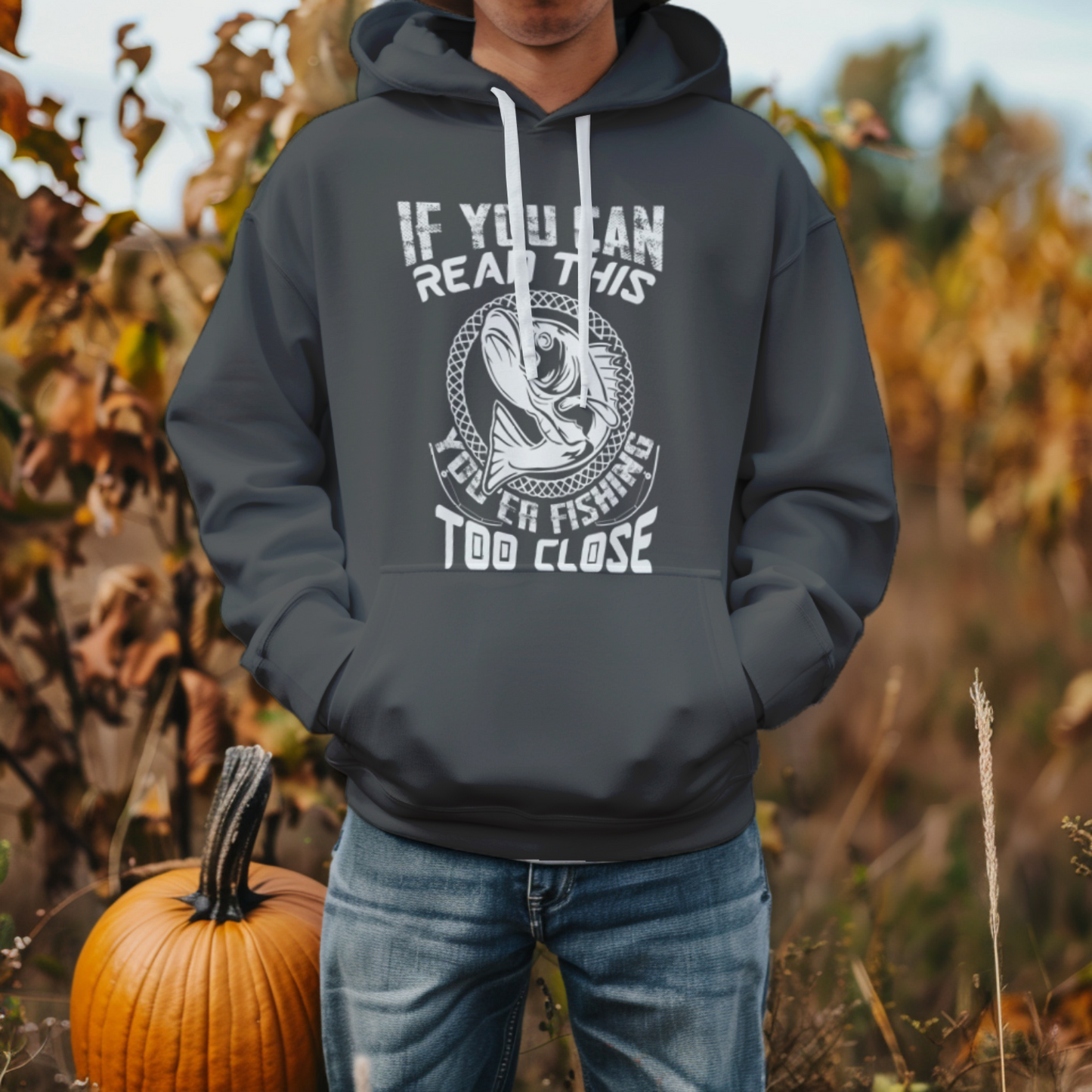 playful fishing hoodie with humorous outdoor theme