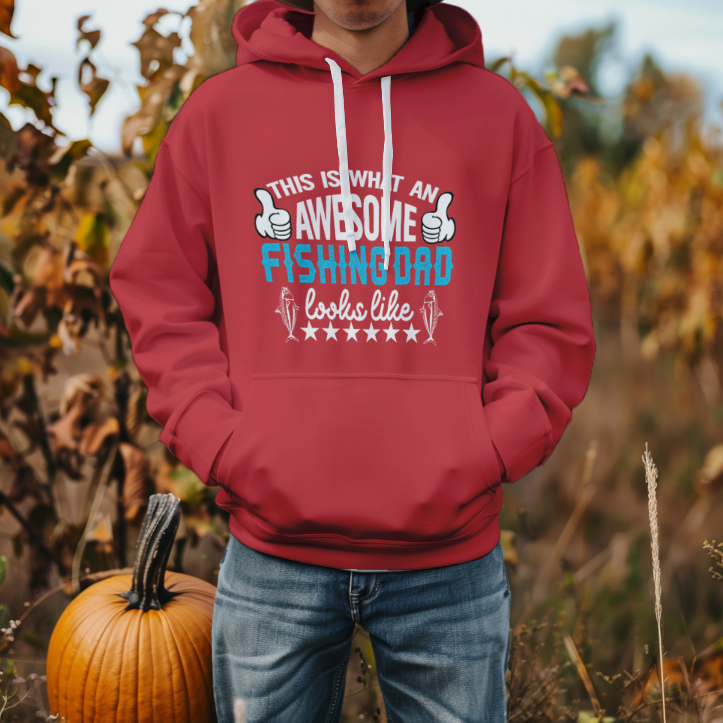 awesome fishing dad hoodie with playful typography