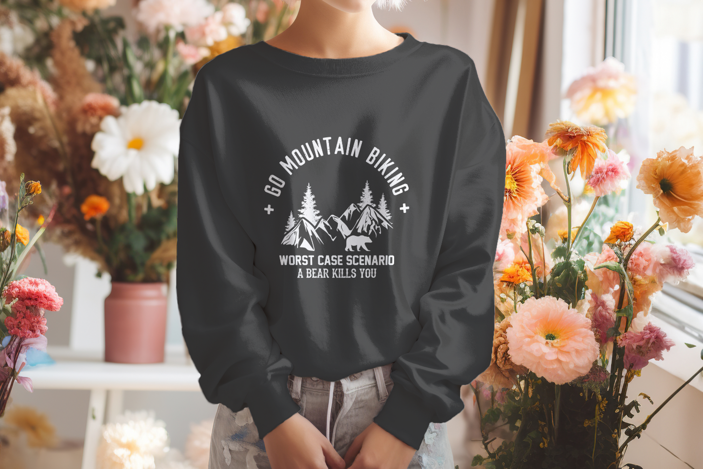 adventure awaits mountain biking long sleeve shirt