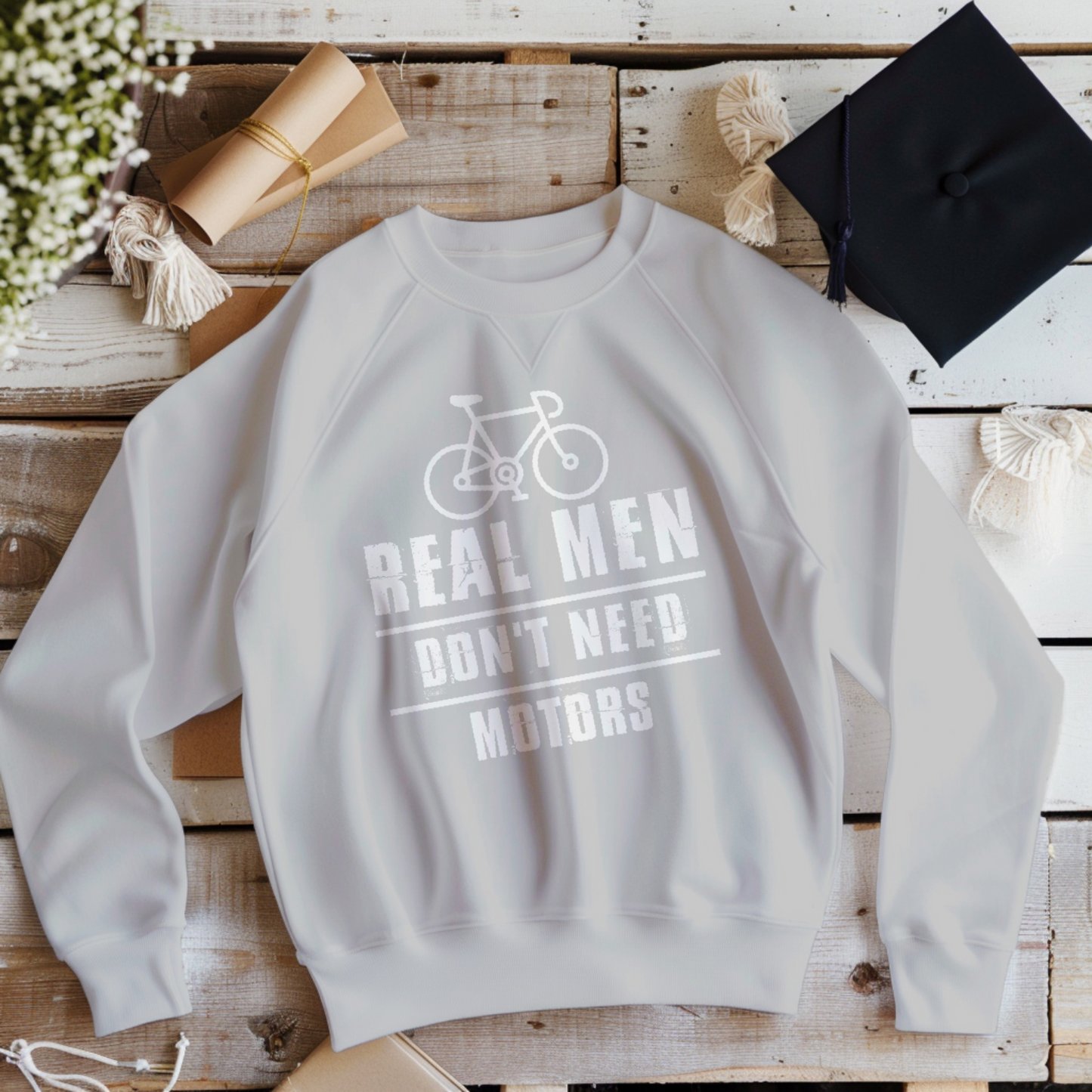 real men dont need motors bold cycling statement tee