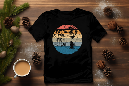 Vintage-Inspired Eat Sleep Fish Repeat T-Shirt Design