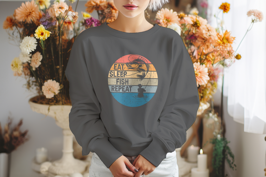 Vintage Inspired Eat Sleep Fish Repeat Long Sleeve Shirt