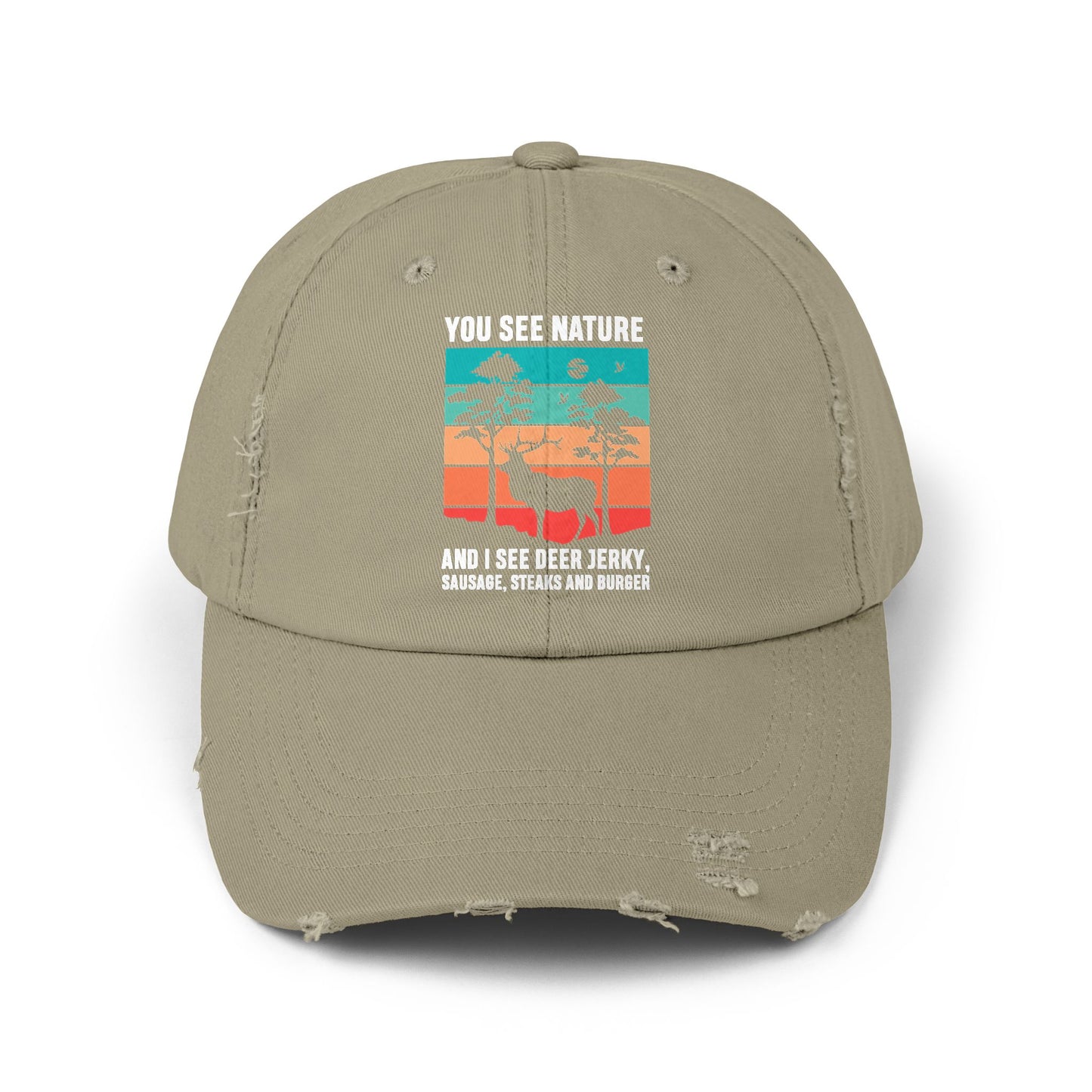 hunting humor outdoor hat with deer and nature scene