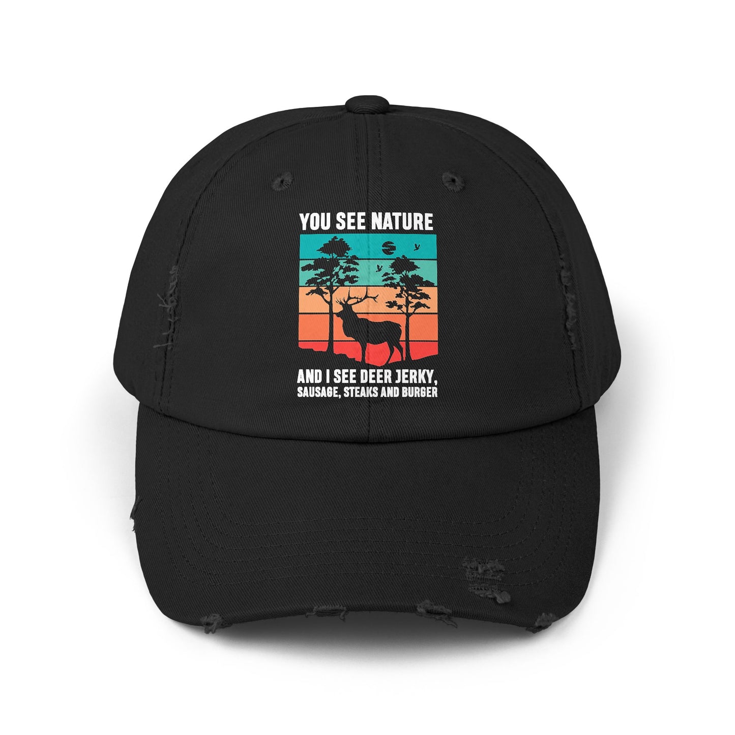 hunting humor outdoor hat with deer and nature scene