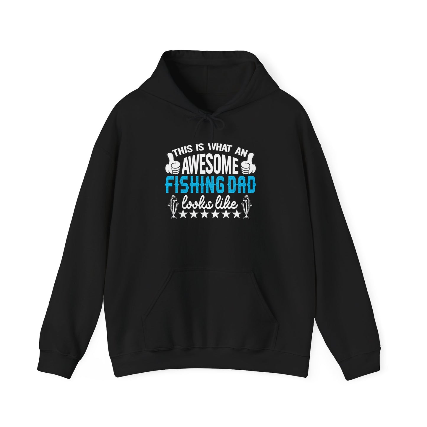 awesome fishing dad hoodie with playful typography