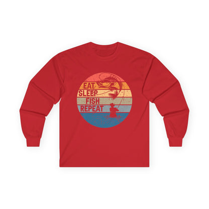 Vintage Inspired Eat Sleep Fish Repeat Long Sleeve Shirt