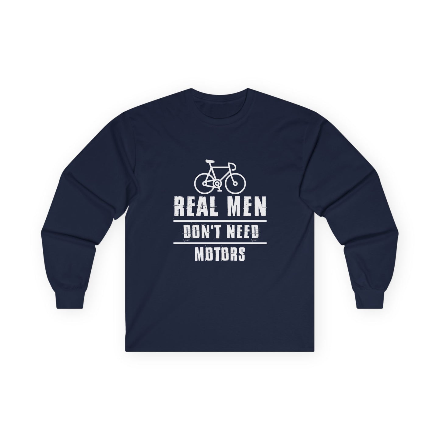 real men dont need motors bold cycling statement tee