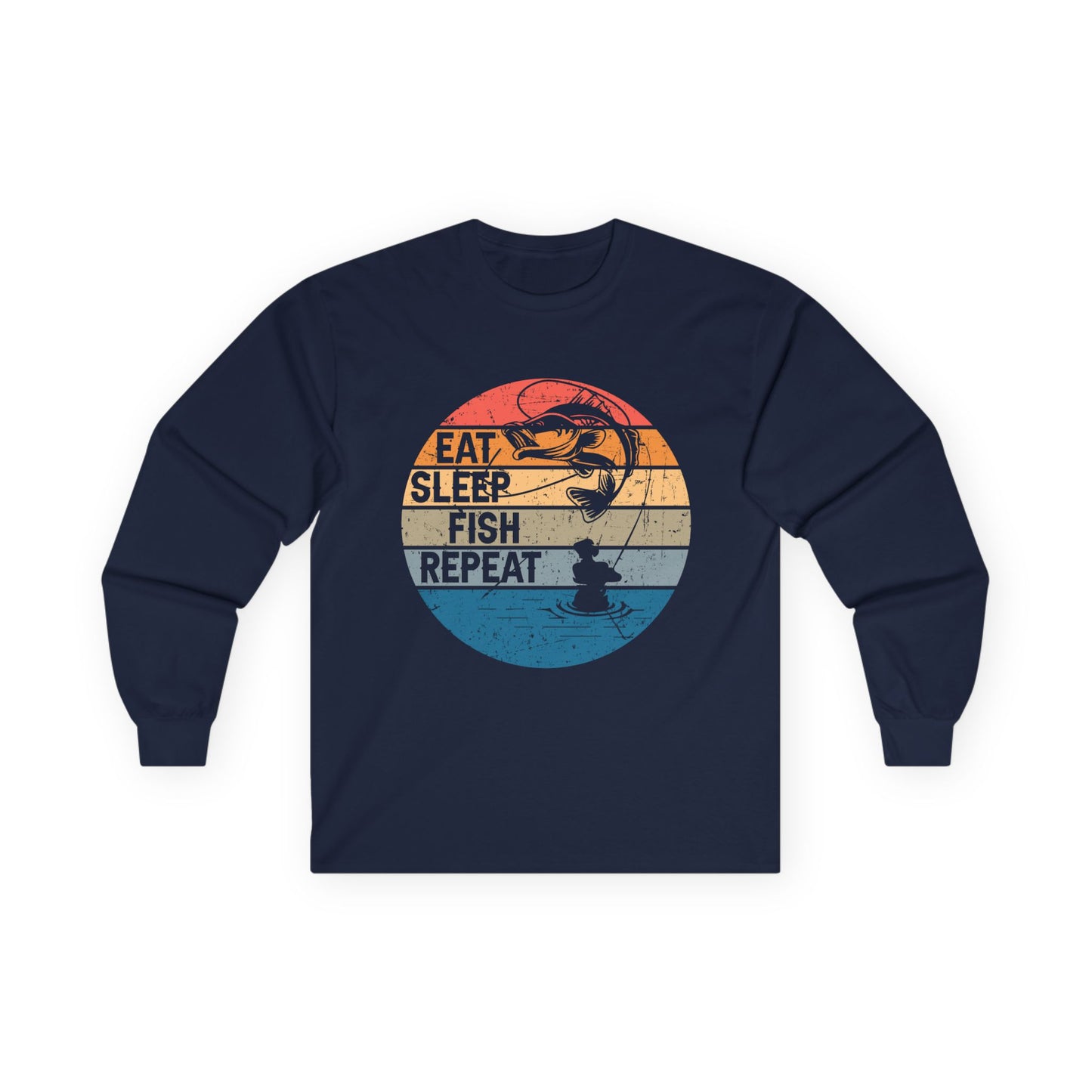 vintage inspired eat sleep fish repeat long sleeve shirt