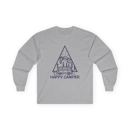 Happy Camper Adventure Shirt With Mountain Peaks Design