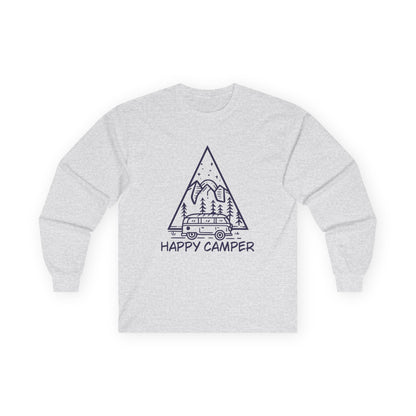 Happy Camper Adventure Shirt With Mountain Peaks Design